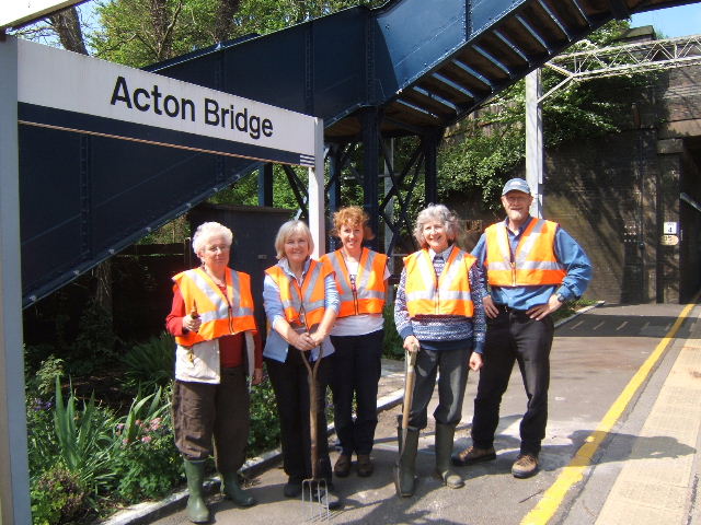 Gardeners on Acton Bridge Station - May 2007