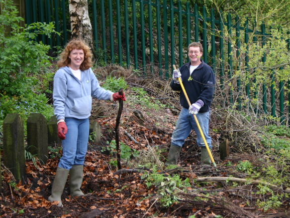 WI Gardeners on Acton Bridge Station - April 2005